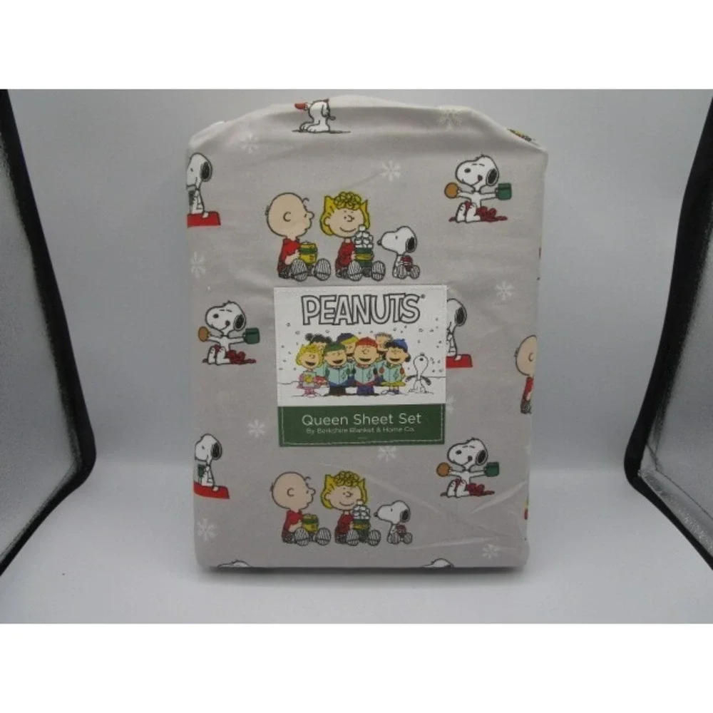 Peanuts Christmas Gray Queen Sheet Set By Berkshire 4 Piece Snoopy Hot Cocoa
